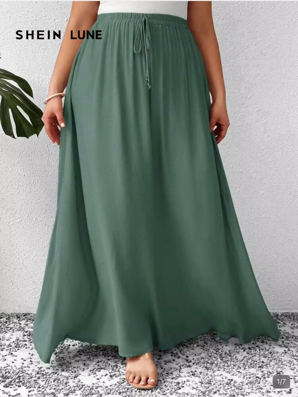 Women’s Sage Green Drawstring Elastic Waist Maxi Skirt - Picture 5 of 6